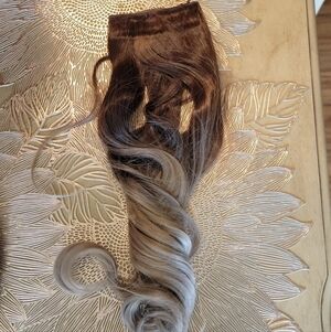 Brown Blonde 20" long synthetic straight hair extensions halo wire fish line